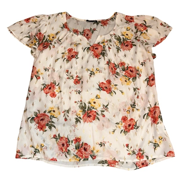Sara Michelle Floral Blouse with Red and Yellow Accents - Picture 2 of 11